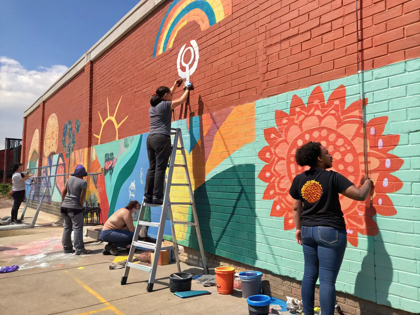 A vibrant image showcasing artists from different countries collaborating on a mural, reflecting TARIM's commitment to international artistic collaboration.